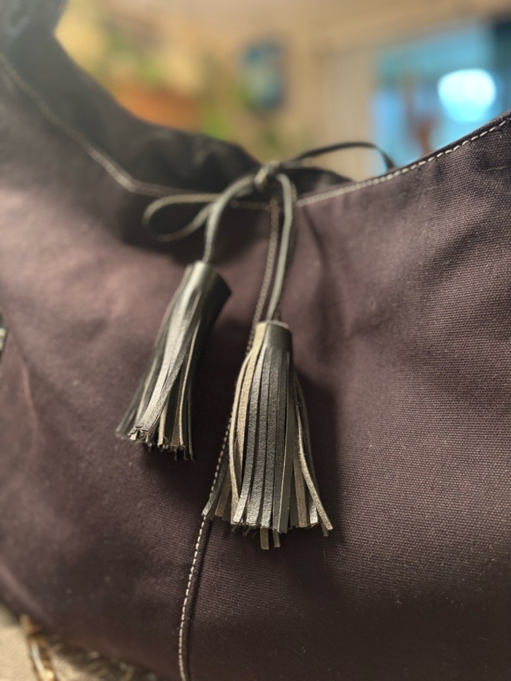 Givenchy Parfums Black Canvas & Leather Hobo Tote Bag Tassel Large Purse • Rare - Picture 5 of 16